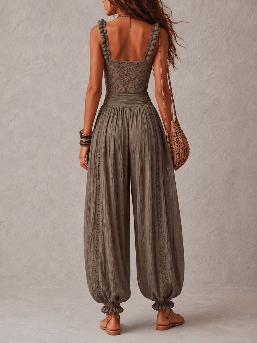 Romina | Conjunto de top de encaje gris y pantalón harem