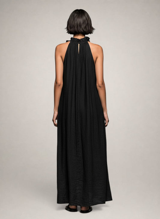 Paloma | Vestido Maxi sin Mangas de Lino con Olanes