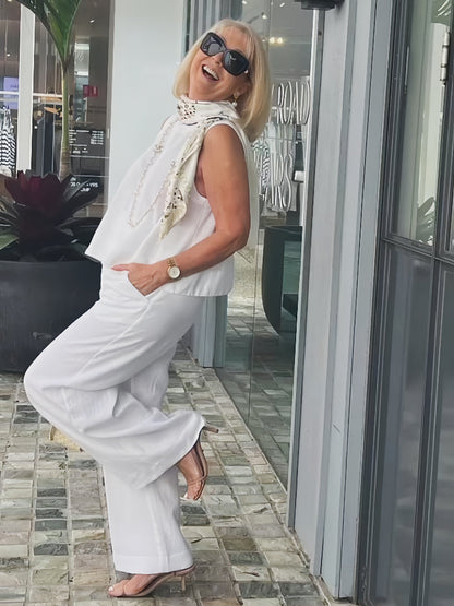 Trinidad™ | Conjunto Blanco Blusa y Pantalón Ancho