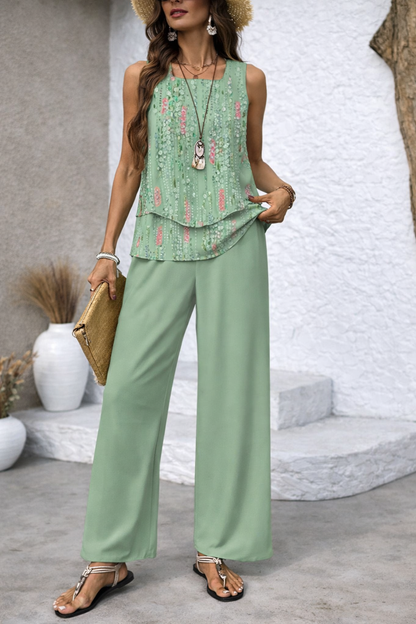 Maravillas™ | Conjunto Verde Menta Top en Capas y Pantalón