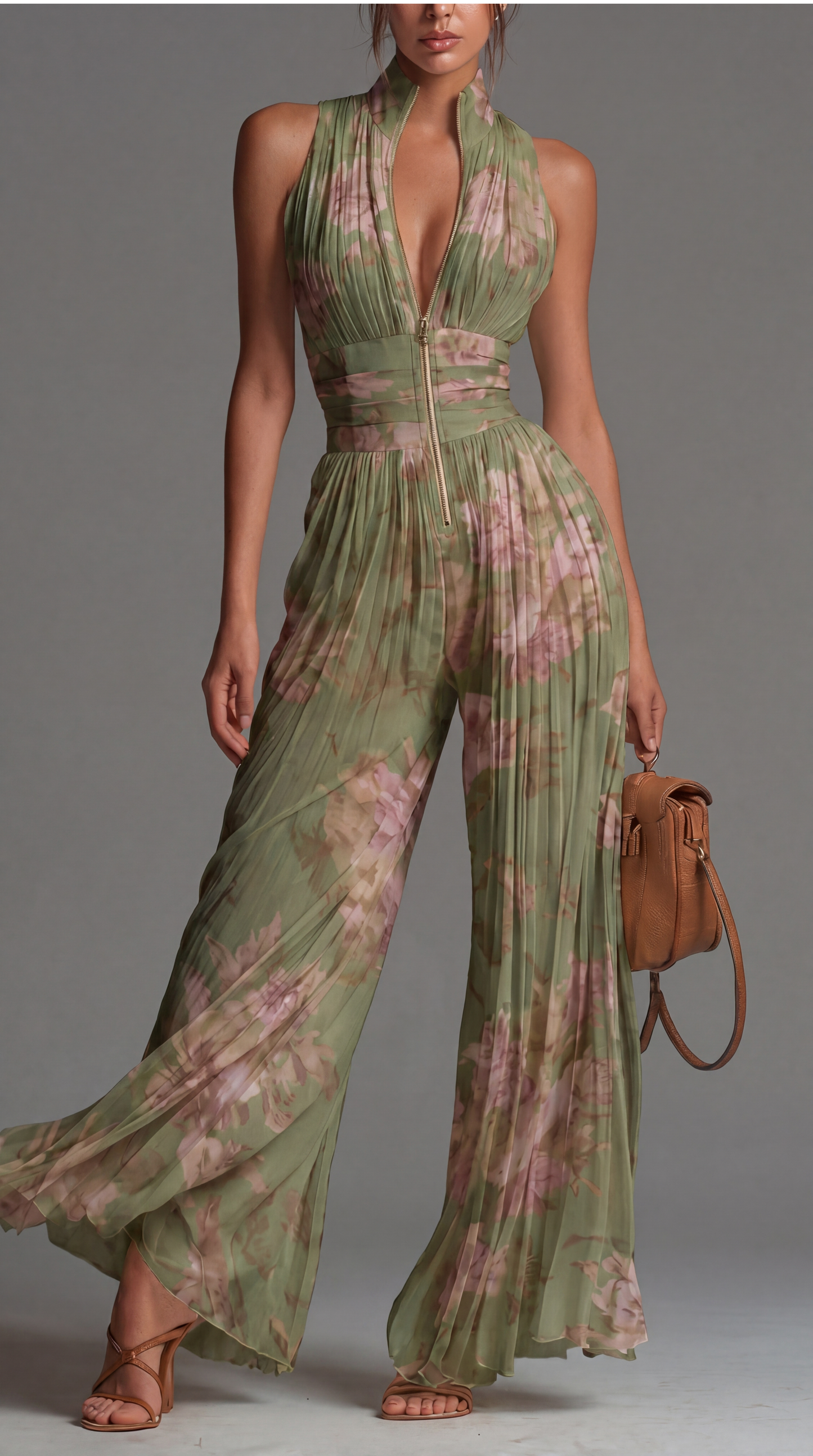 Mariana | Jumpsuit de Chifón Plisado en Verde