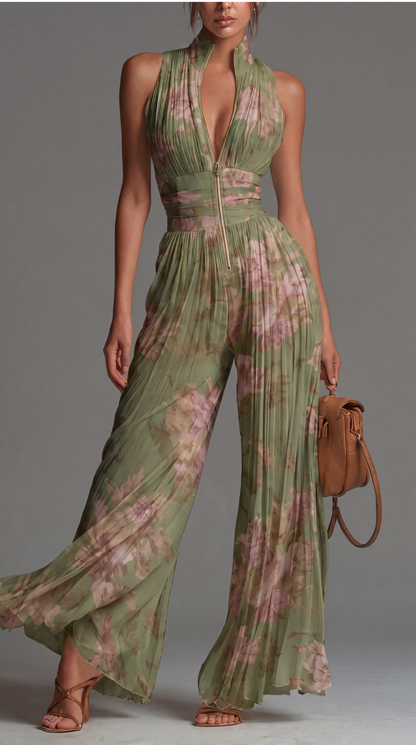 Mariana | Jumpsuit de Chifón Plisado en Verde