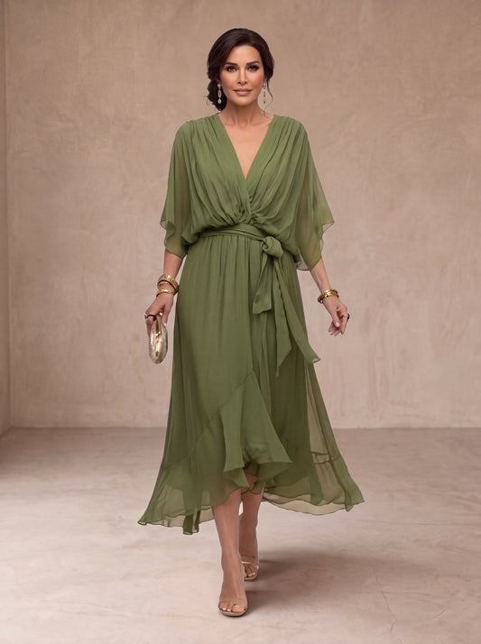 Julieta | Vestido de chifón con escote en V