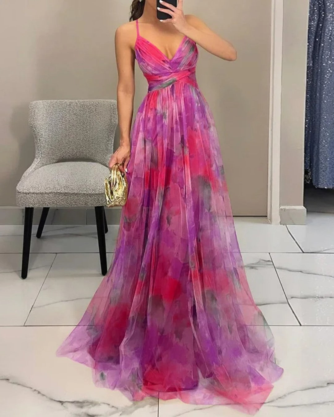 Ximena | Encantador Maxi Vestido con Estampado Floral
