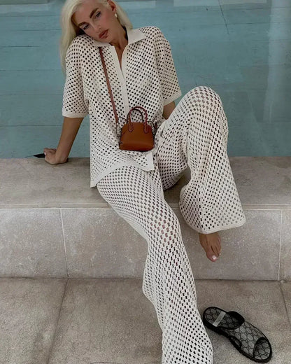 Zenaida™ | Conjunto Crochet Rayas Kimono y Pantalón