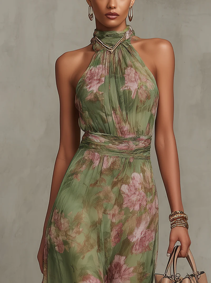 Isabella | Maxi Vestido Halter Floral Elegante