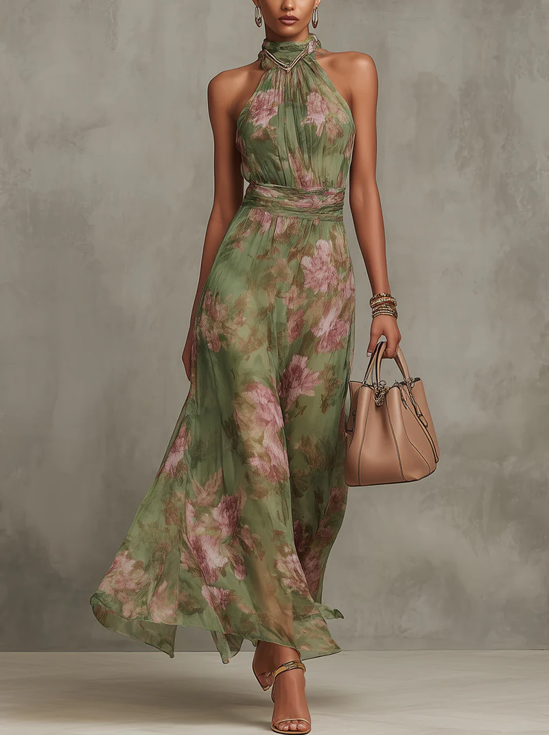Isabella | Maxi Vestido Halter Floral Elegante