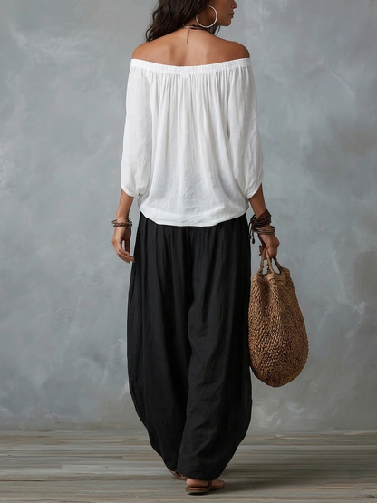Luna - Conjunto de hombros descubiertos y pantalón fluido
