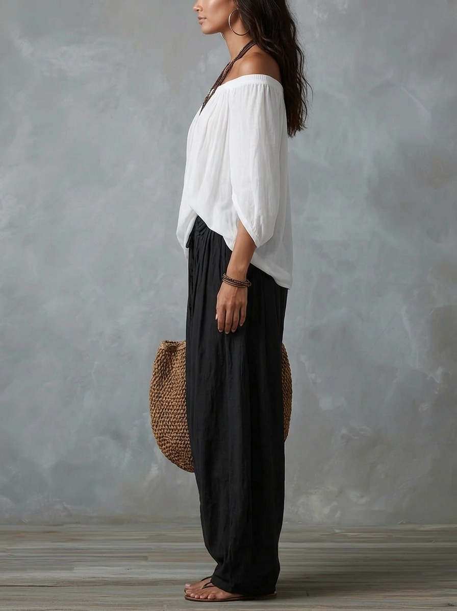 Luna - Conjunto de hombros descubiertos y pantalón fluido