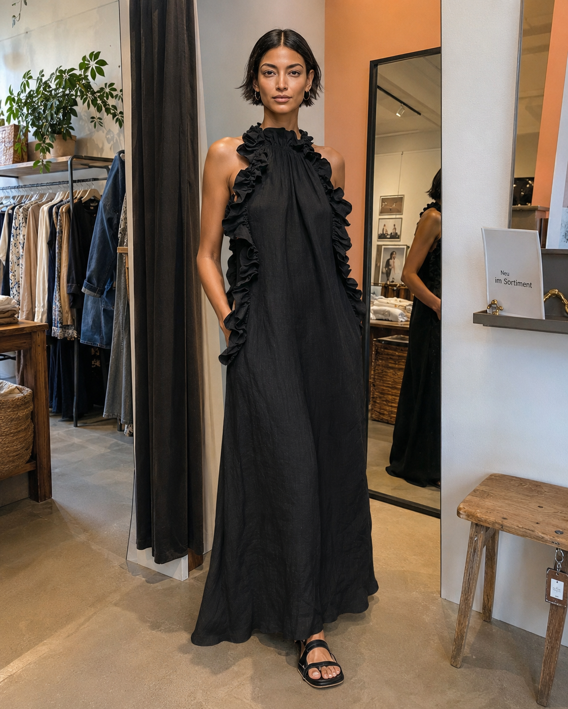 Paloma | Vestido Maxi sin Mangas de Lino con Olanes