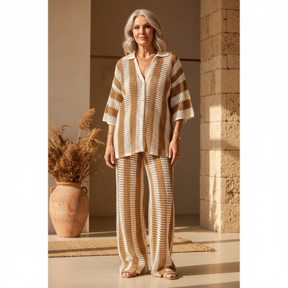 Zenaida™ | Conjunto Crochet Rayas Kimono y Pantalón