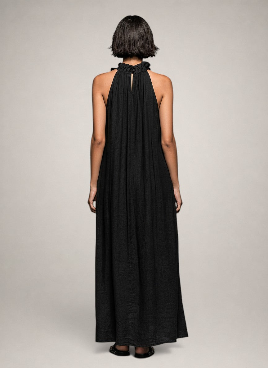 Paloma | Vestido Maxi sin Mangas de Lino con Olanes