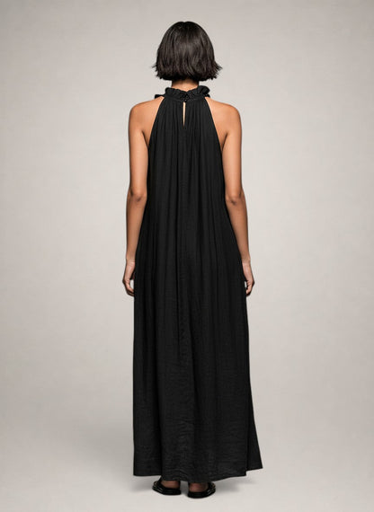 Paloma | Vestido Maxi sin Mangas de Lino con Olanes