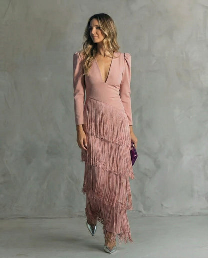 Chiara | Abito Elegante con Maniche a Frange