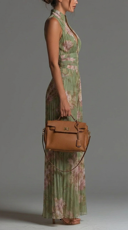 Mariana | Jumpsuit de Chifón Plisado en Verde