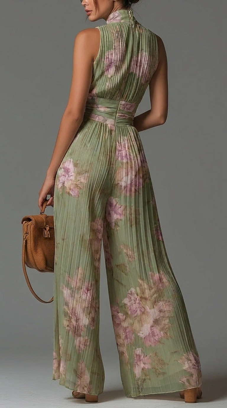 Mariana | Jumpsuit de Chifón Plisado en Verde