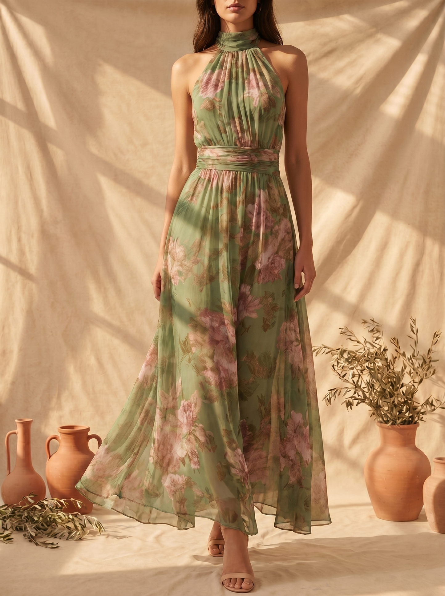 Isabella | Maxi Vestido Halter Floral Elegante