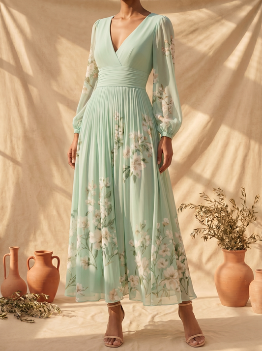Mónica | Vestido midi verde claro floral