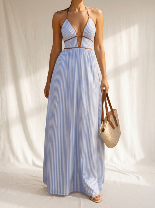 Regina | Vestido Largo a Rayas con Escote Cut-out