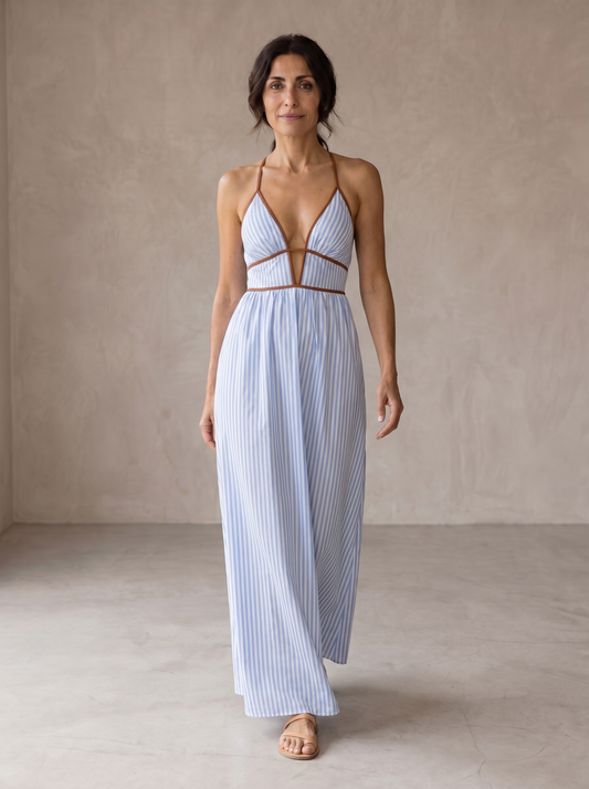 Regina | Vestido Largo a Rayas con Escote Cut-out
