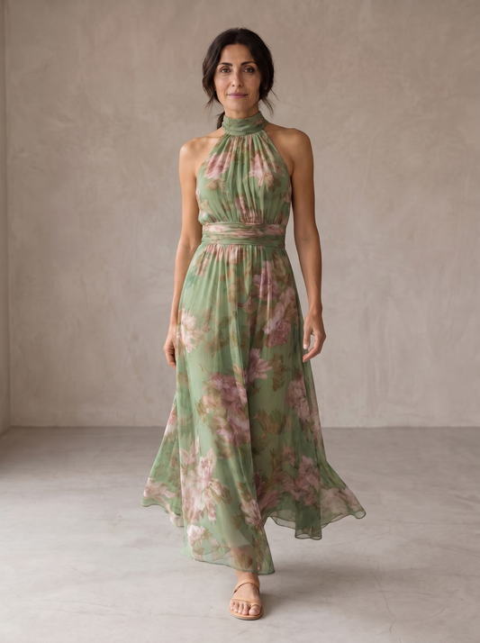 Isabella | Maxi Vestido Halter Floral Elegante
