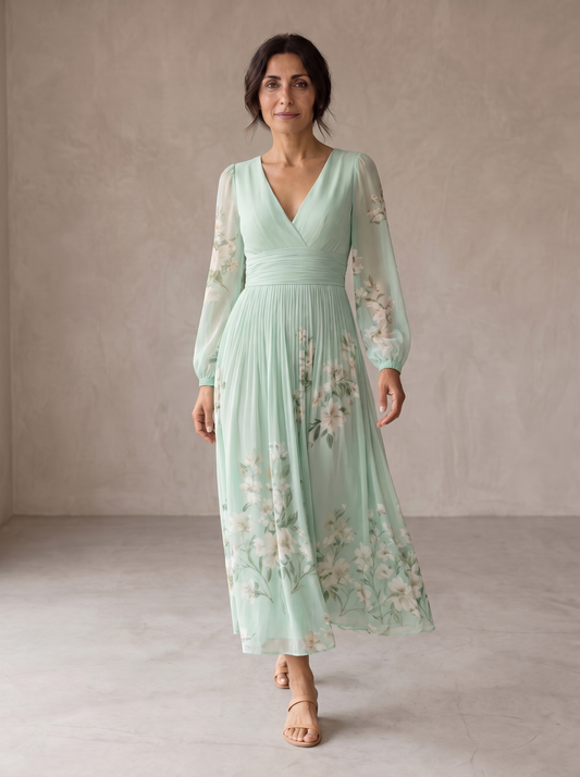 Mónica | Vestido midi verde claro floral