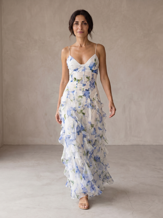 Cecilia | Vestido Midi Floral con Olanes