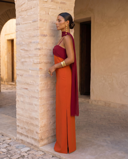 Valentina | Vestido Largo Bicolor con Escote Fruncido